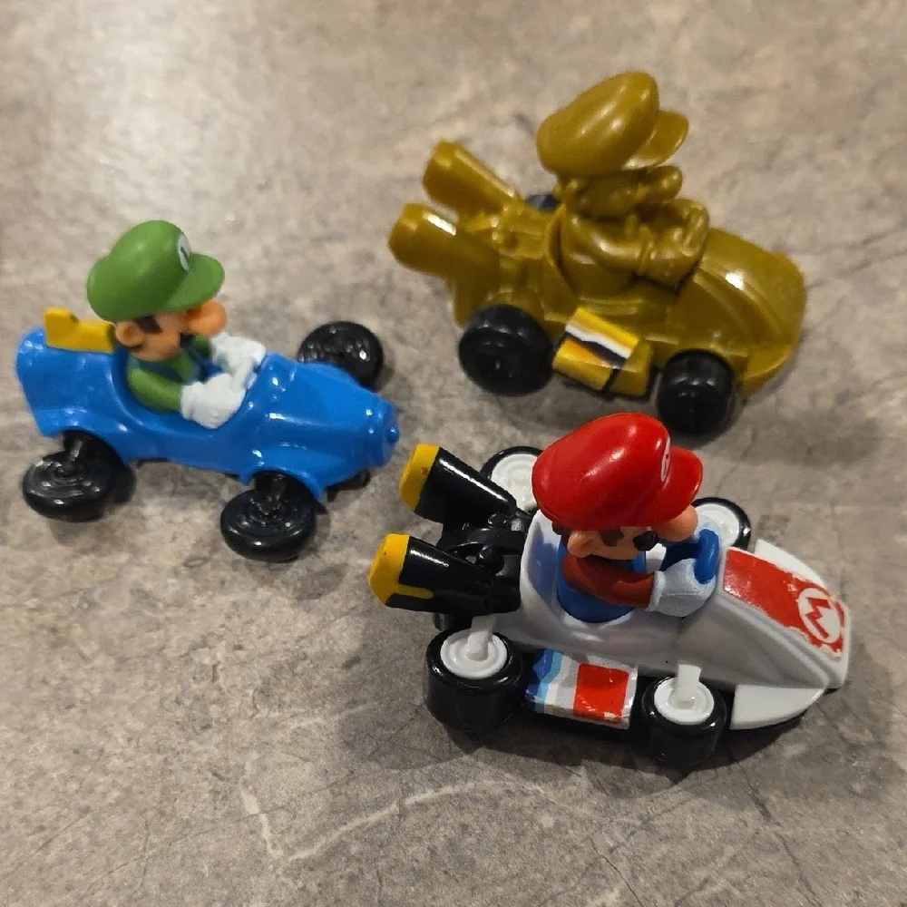 (J64) Nintendo Mario Kart Racing Trio - Red, Blue, Gold (3 Car Bundle Set)